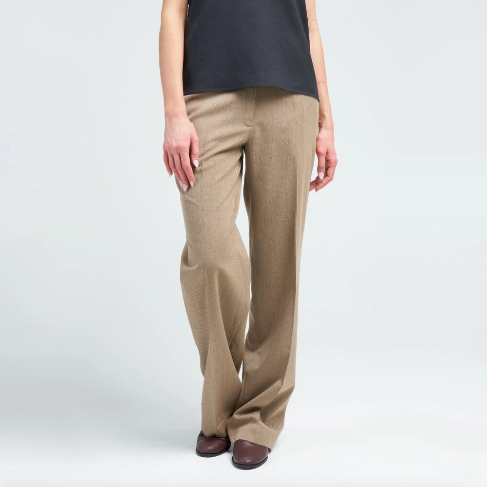 Tibi Refined Wool Tricotine Suiting "Rodney" Straight Leg in Dark Tan, size 0